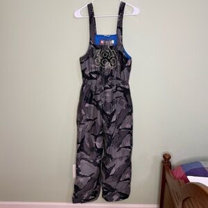 686 Gray Camouflage Overalls youth L snow ski snowboarding pants bibs adjustable